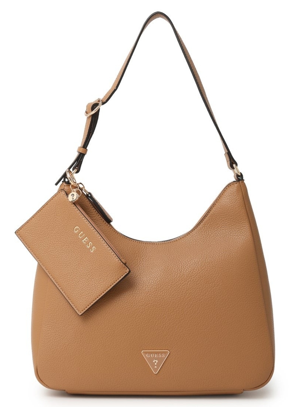 GUESS Tan Pebbled Shoulder Hobo with Removable Pouch
